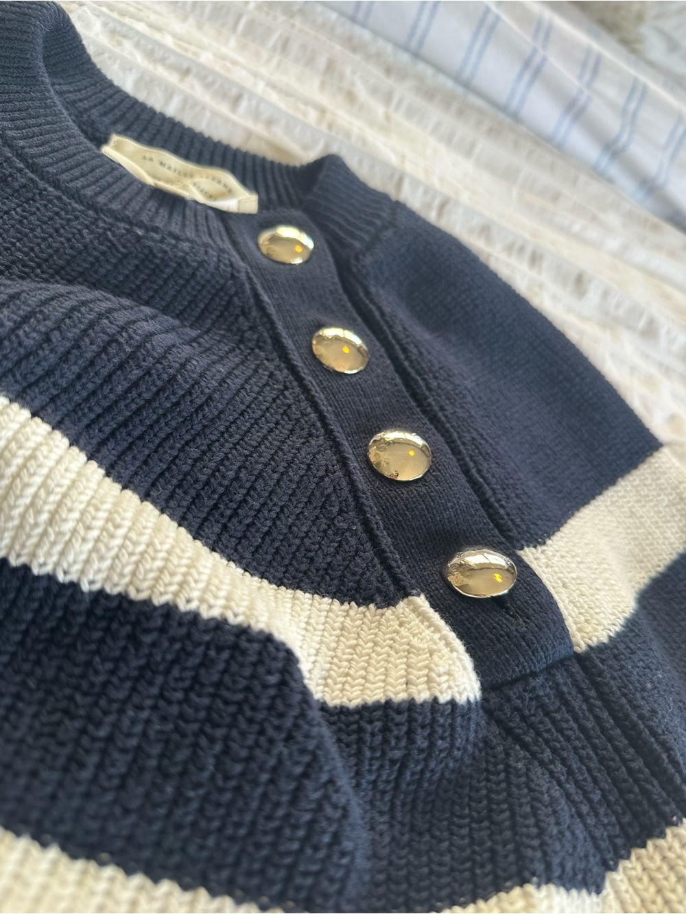 Sezane Gary Jumper in Navy Ecru Stripe - Picture 4 of 7